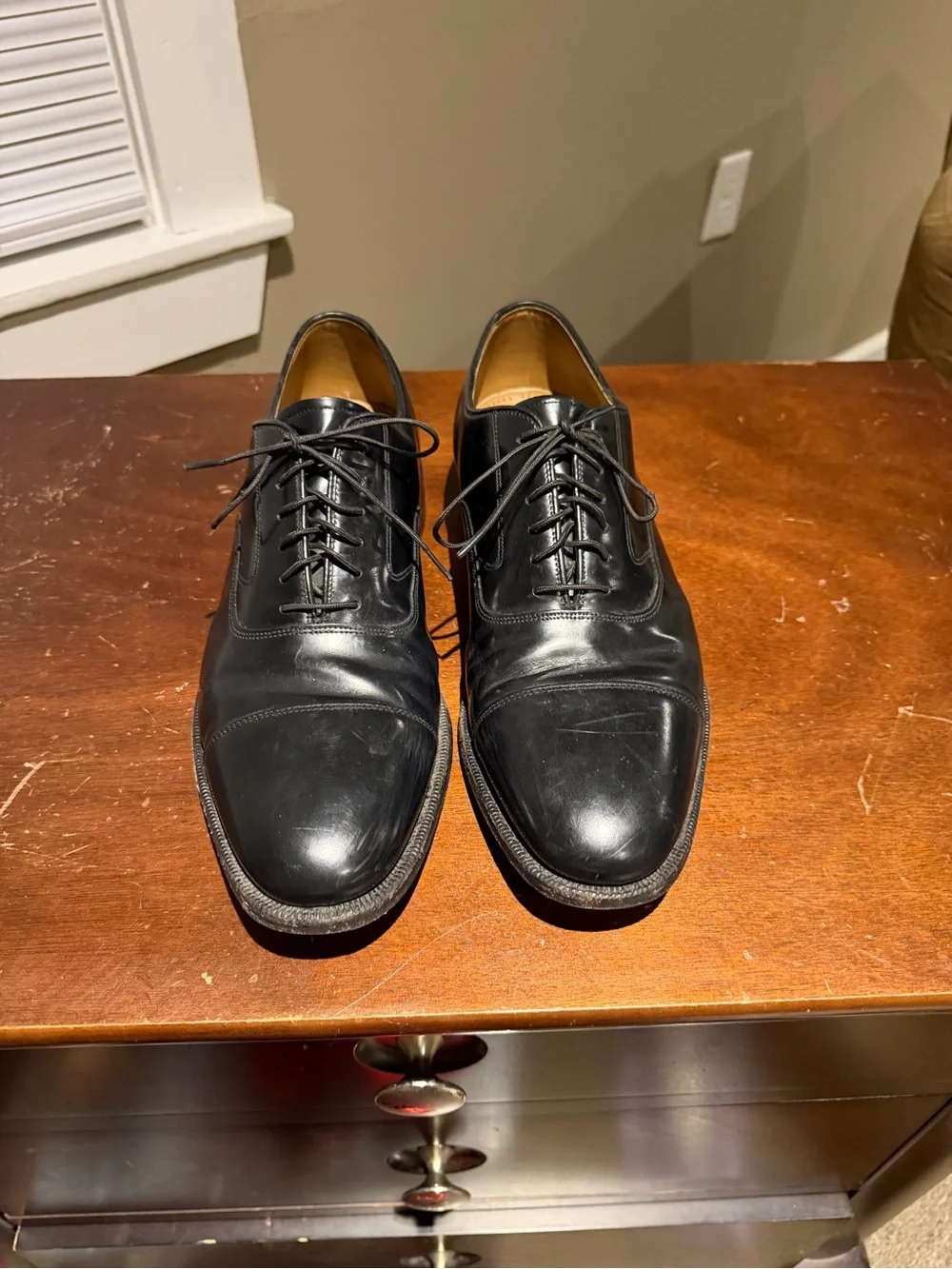Johnson & Murphy Melton Cap Toe Black Leather Oxford Dress Shoes, Men’s 10.5 D/B